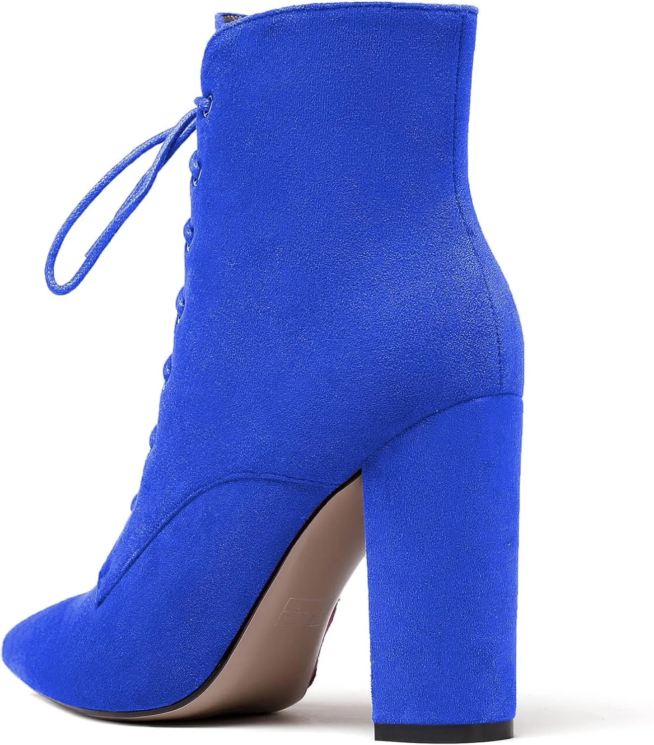 Eldof Women's Chunky Block 4 Inch High Heel Ankle Booties Pointed Toe Lace Up Side Zipper Chic Boots