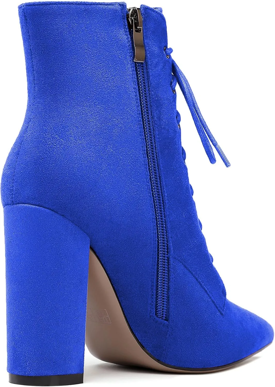 Eldof Women's Chunky Block 4 Inch High Heel Ankle Booties Pointed Toe Lace Up Side Zipper Chic Boots