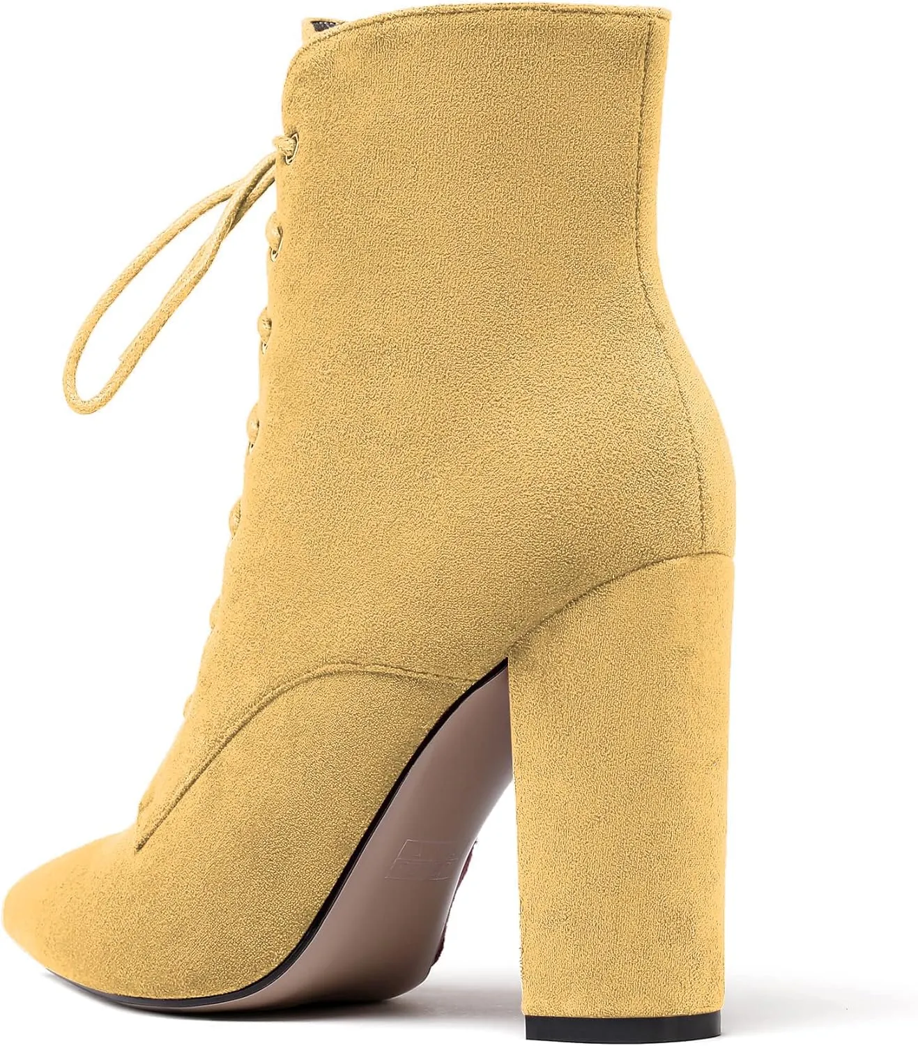 Eldof Women's Chunky Block 4 Inch High Heel Ankle Booties Pointed Toe Lace Up Side Zipper Chic Boots