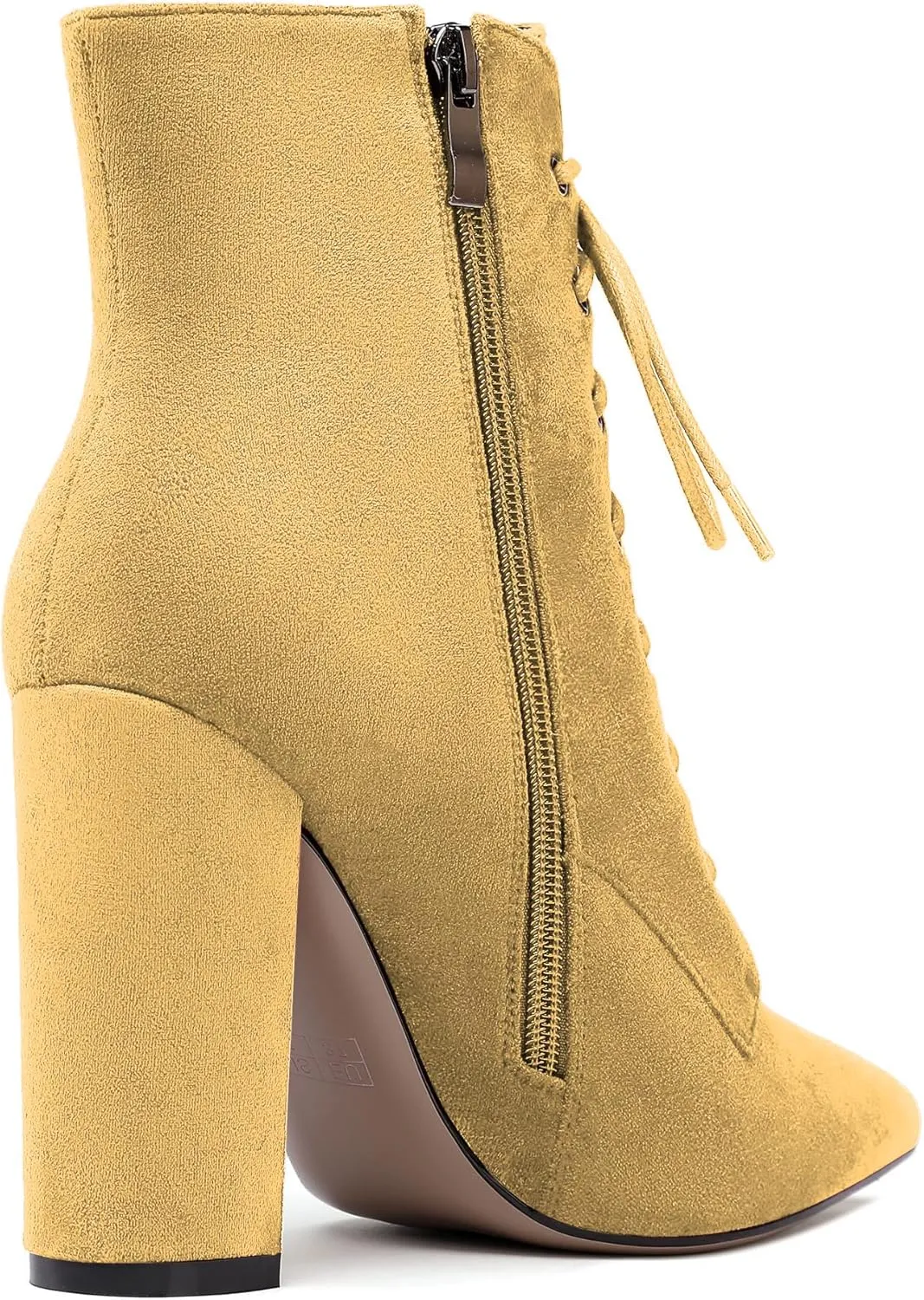 Eldof Women's Chunky Block 4 Inch High Heel Ankle Booties Pointed Toe Lace Up Side Zipper Chic Boots