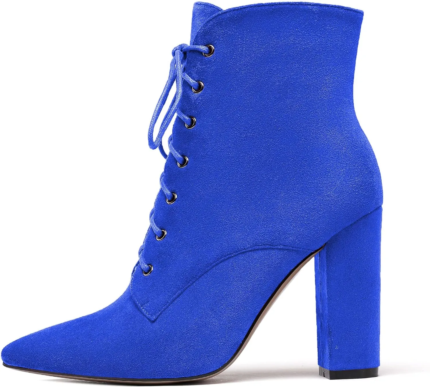 Eldof Women's Chunky Block 4 Inch High Heel Ankle Booties Pointed Toe Lace Up Side Zipper Chic Boots