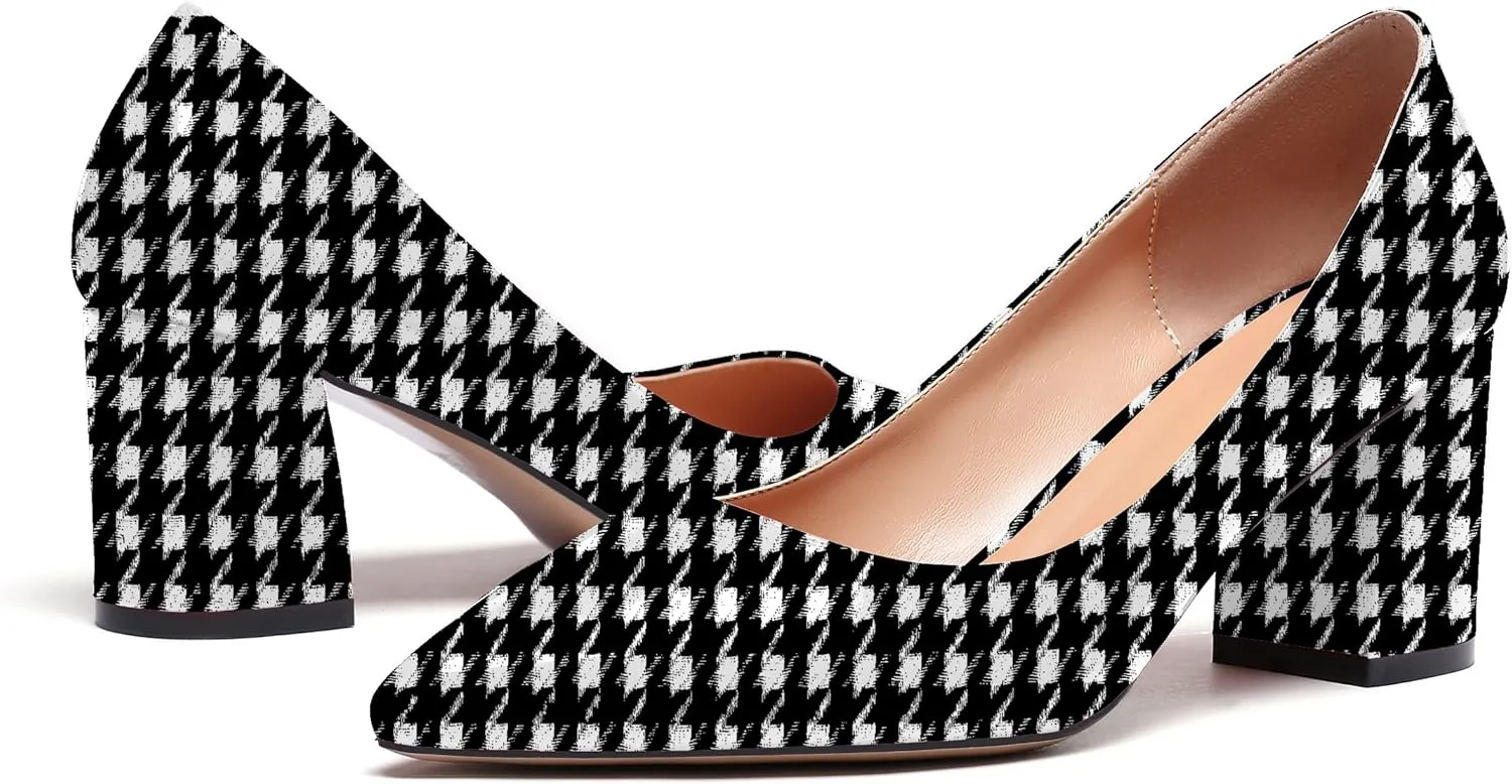 Eldof Women's Pointed Toe Chunky Mid Heel Slip On 2.6 Inches Pumps Comfort Chic Heeled Shoes for Party Evening Dress