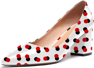 Eldof Women's Pointed Toe Chunky Mid Heel Slip On 2.6 Inches Pumps Comfort Chic Heeled Shoes for Party Evening Dress