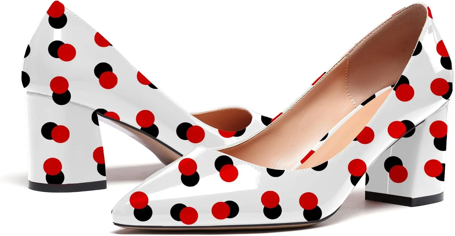 Eldof Women's Pointed Toe Chunky Mid Heel Slip On 2.6 Inches Pumps Comfort Chic Heeled Shoes for Party Evening Dress