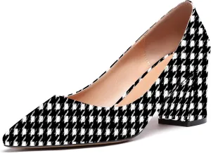 Eldof Women's Pointed Toe Chunky Mid Heel Slip On 2.6 Inches Pumps Comfort Chic Heeled Shoes for Party Evening Dress