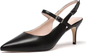 Eldof Women's Pointed Toe Slingback Pumps, Low Heel Ankle Strap Chic Sandals, Classy Kitten Heel 2.5" Heel for Office Dress