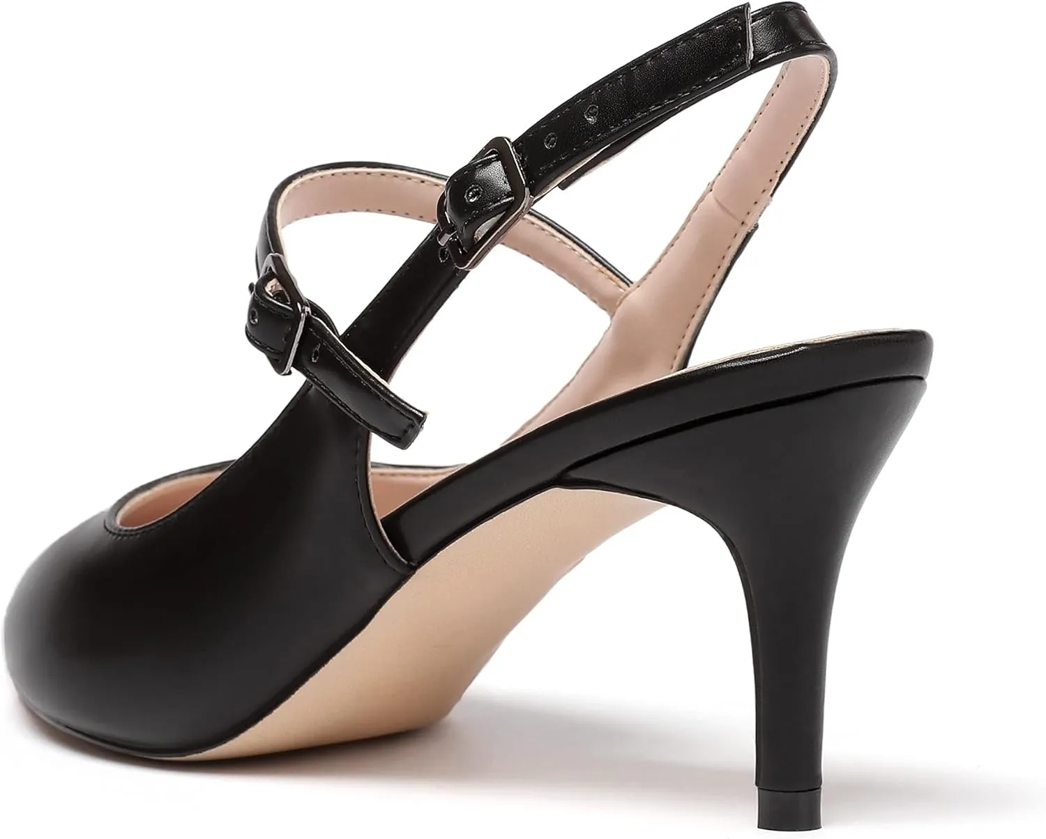 Eldof Women's Pointed Toe Slingback Pumps, Low Heel Ankle Strap Chic Sandals, Classy Kitten Heel 2.5" Heel for Office Dress