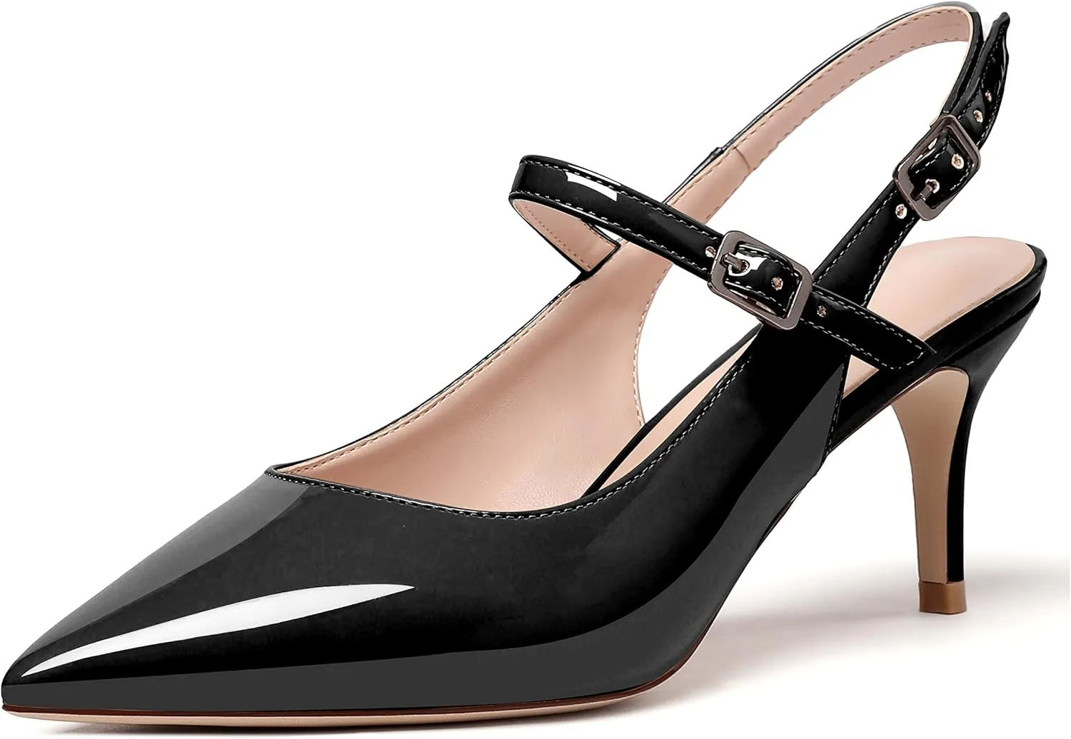 Eldof Women's Pointed Toe Slingback Pumps, Low Heel Ankle Strap Chic Sandals, Classy Kitten Heel 2.5" Heel for Office Dress