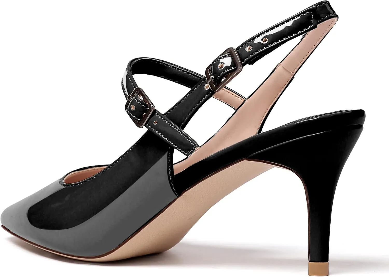 Eldof Women's Pointed Toe Slingback Pumps, Low Heel Ankle Strap Chic Sandals, Classy Kitten Heel 2.5" Heel for Office Dress