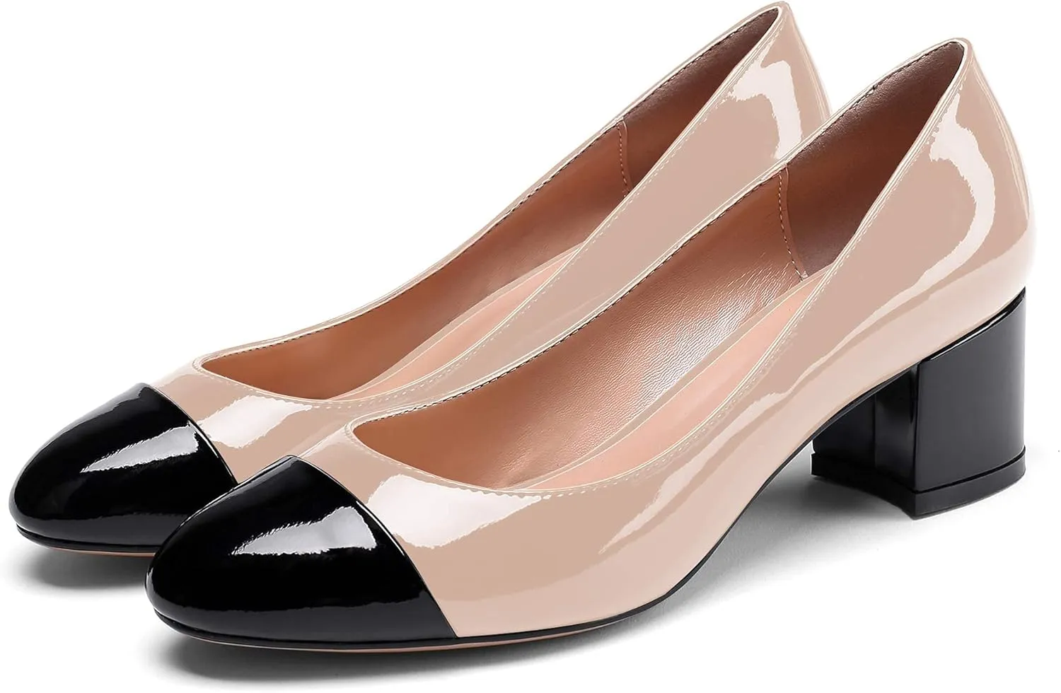 Eldof Women's Round Cap Toe Pumps,Classy 2 Inches Block Heel Chic Pumps