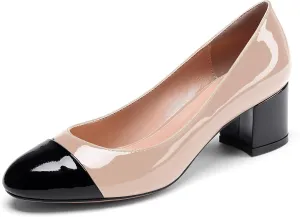 Eldof Women's Round Cap Toe Pumps,Classy 2 Inches Block Heel Chic Pumps