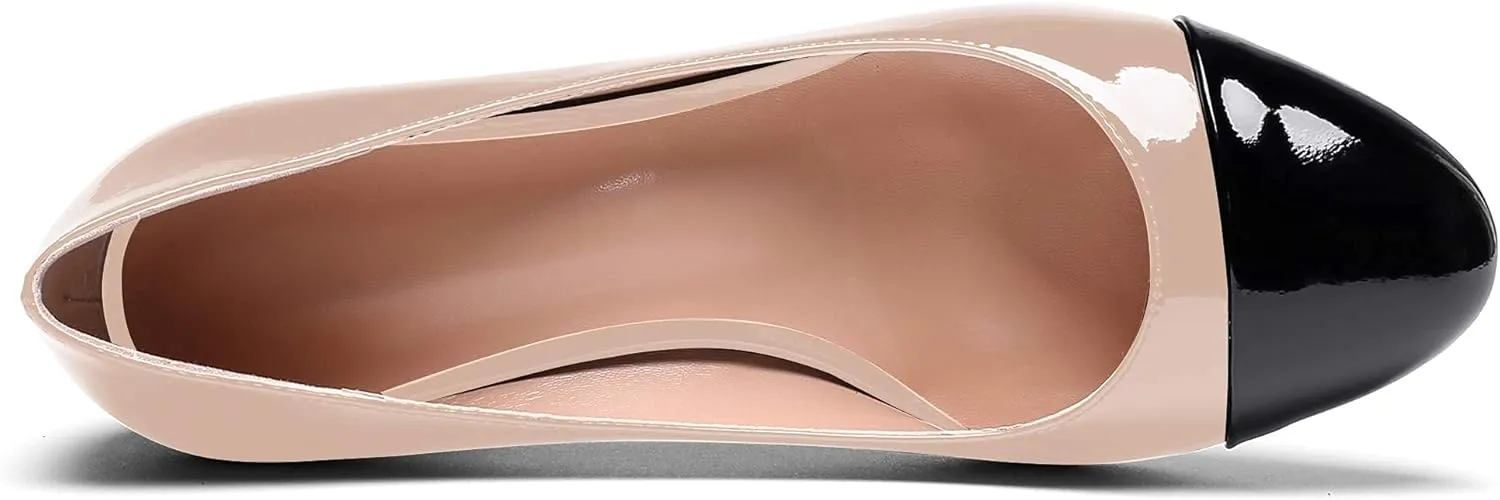 Eldof Women's Round Cap Toe Pumps,Classy 2 Inches Block Heel Chic Pumps