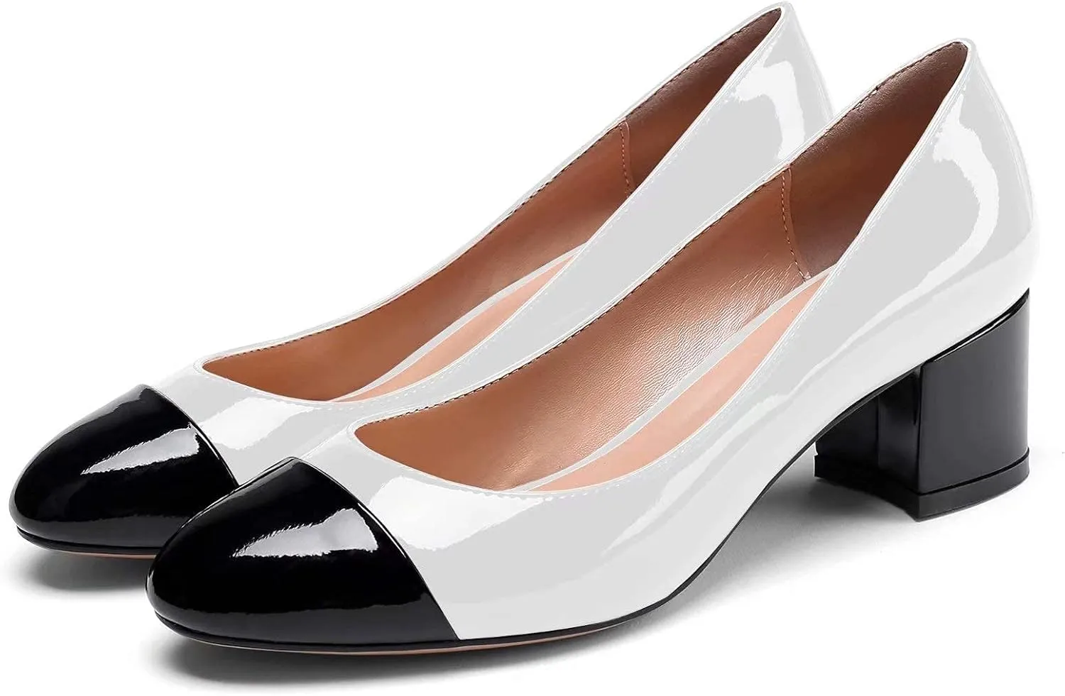 Eldof Women's Round Cap Toe Pumps,Classy 2 Inches Block Heel Chic Pumps