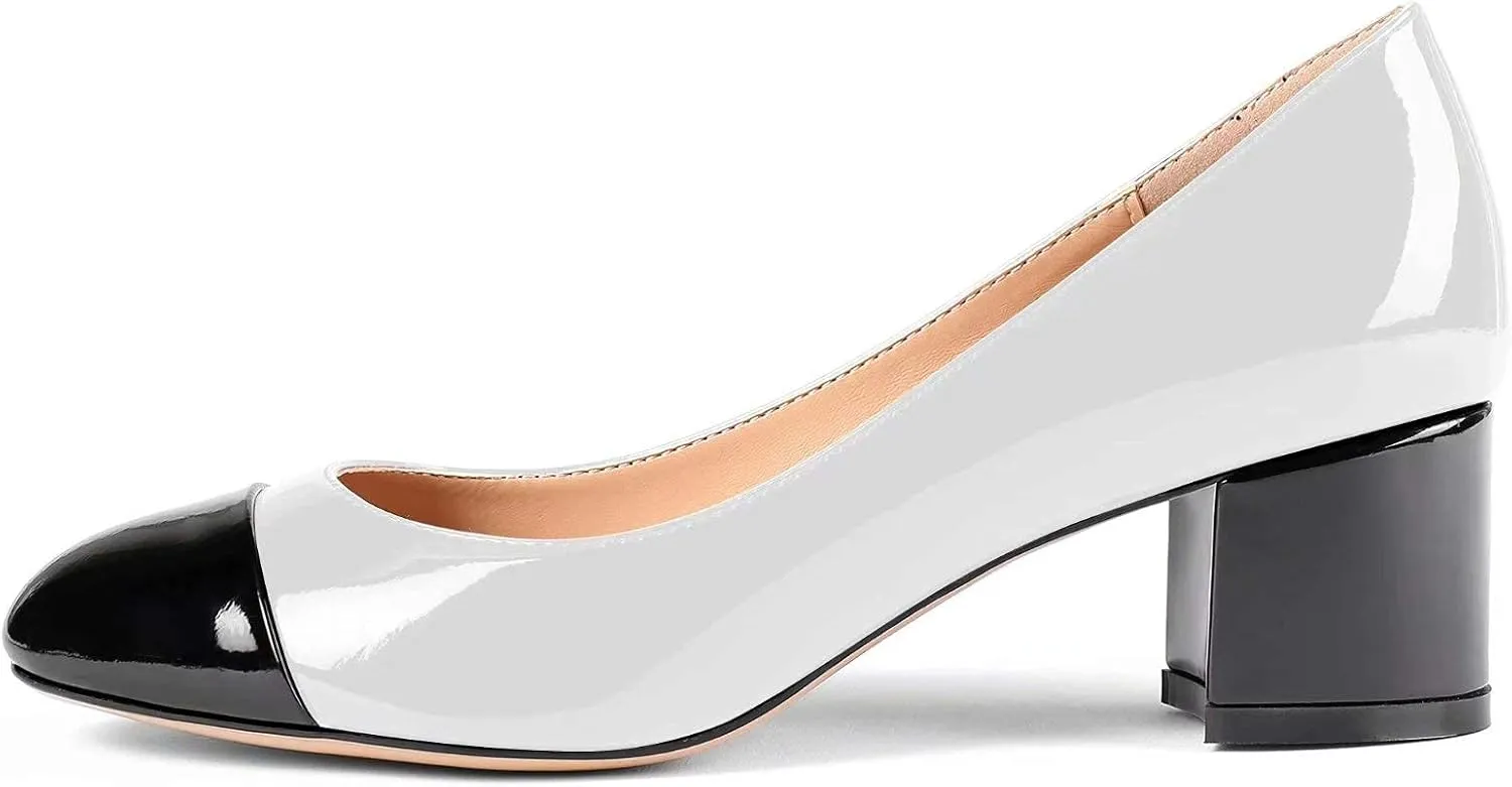 Eldof Women's Round Cap Toe Pumps,Classy 2 Inches Block Heel Chic Pumps