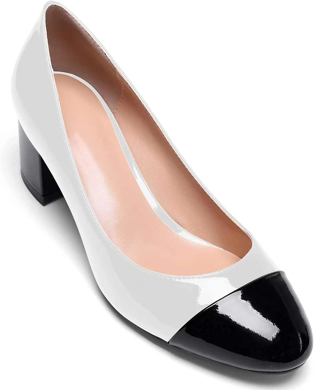 Eldof Women's Round Cap Toe Pumps,Classy 2 Inches Block Heel Chic Pumps