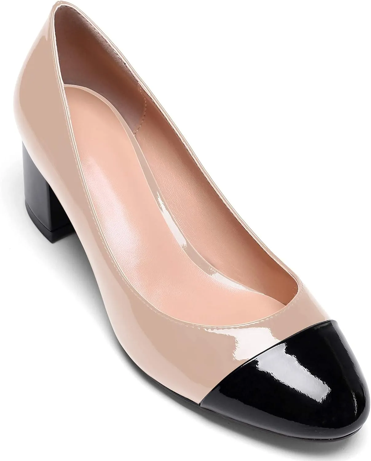 Eldof Women's Round Cap Toe Pumps,Classy 2 Inches Block Heel Chic Pumps