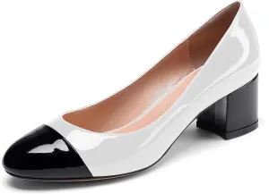 Eldof Women's Round Cap Toe Pumps,Classy 2 Inches Block Heel Chic Pumps