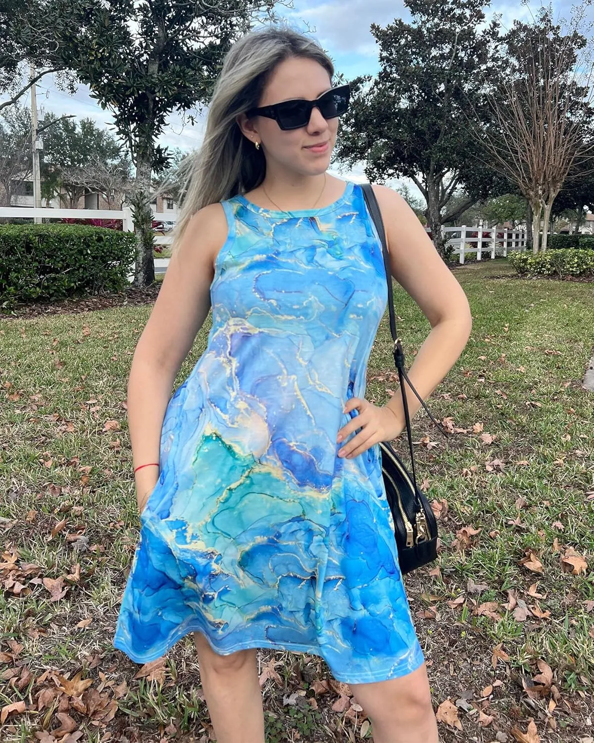 elescat Women's Summer Dresses 2025 Beach Casual Sleeveless Floral Print Tank Loose Sundress with Pocket