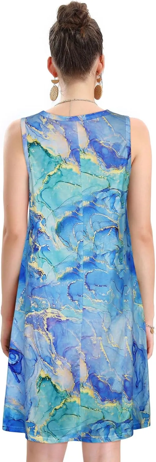elescat Women's Summer Dresses 2025 Beach Casual Sleeveless Floral Print Tank Loose Sundress with Pocket