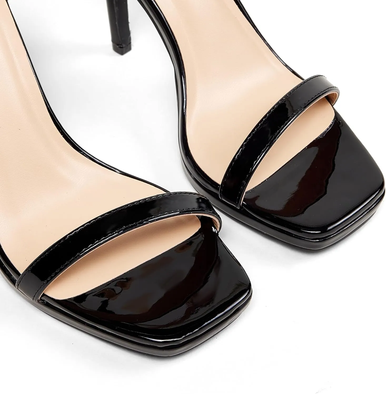 Elisabet Tang Women's 4.3 Inch Platform High Heeled Sandals Strappy Stiletto Open Square Toe Heel with Ankle Strap at Wedding Party Prom Work Dating