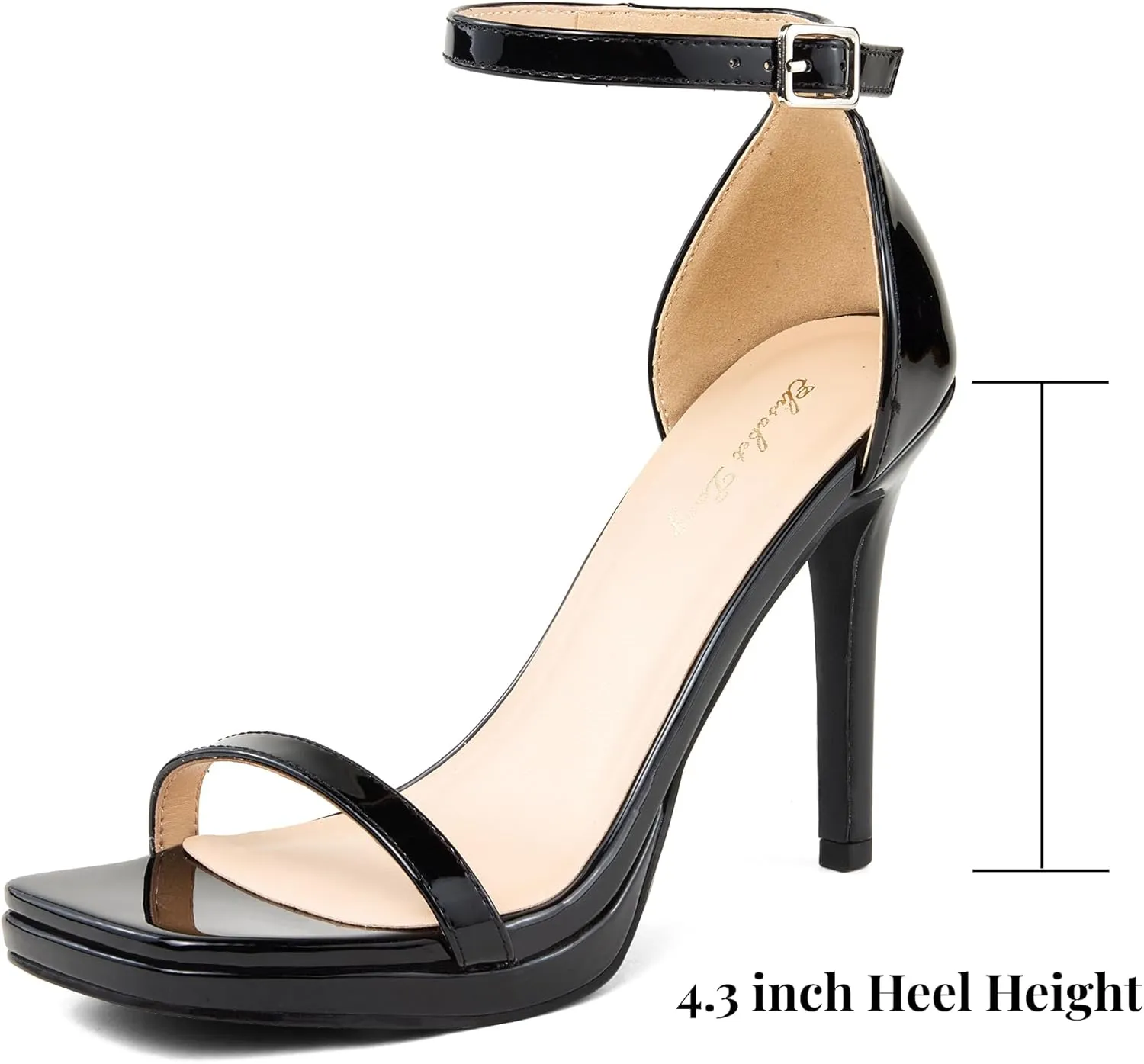 Elisabet Tang Women's 4.3 Inch Platform High Heeled Sandals Strappy Stiletto Open Square Toe Heel with Ankle Strap at Wedding Party Prom Work Dating