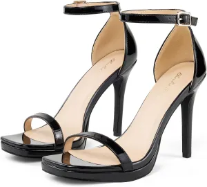 Elisabet Tang Women's 4.3 Inch Platform High Heeled Sandals Strappy Stiletto Open Square Toe Heel with Ankle Strap at Wedding Party Prom Work Dating
