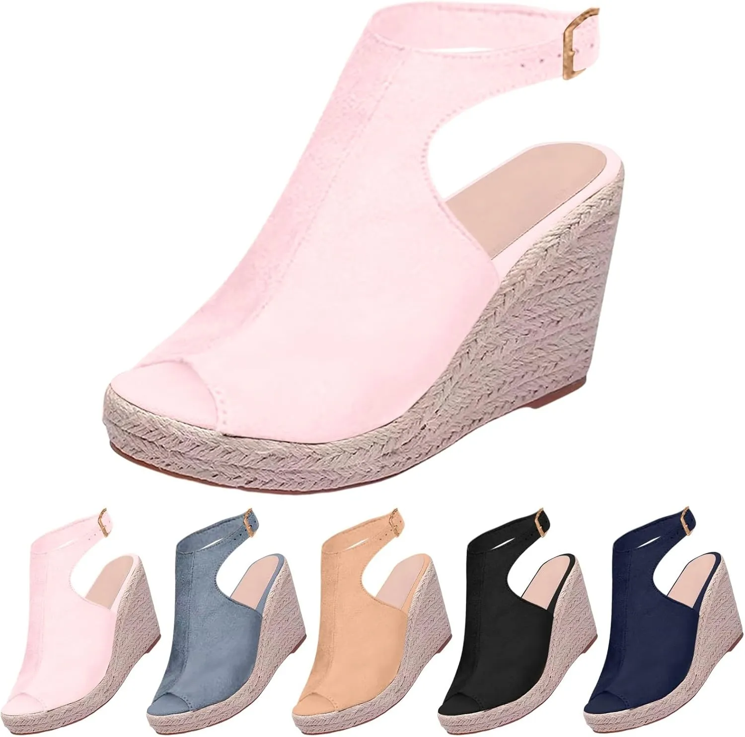 Espadrilles Wedges for Women Open Toe Ankle Strap Platform Casual Sandals Comfortable Slip On Slingback High Heel Sandals With Adjustable Buckle