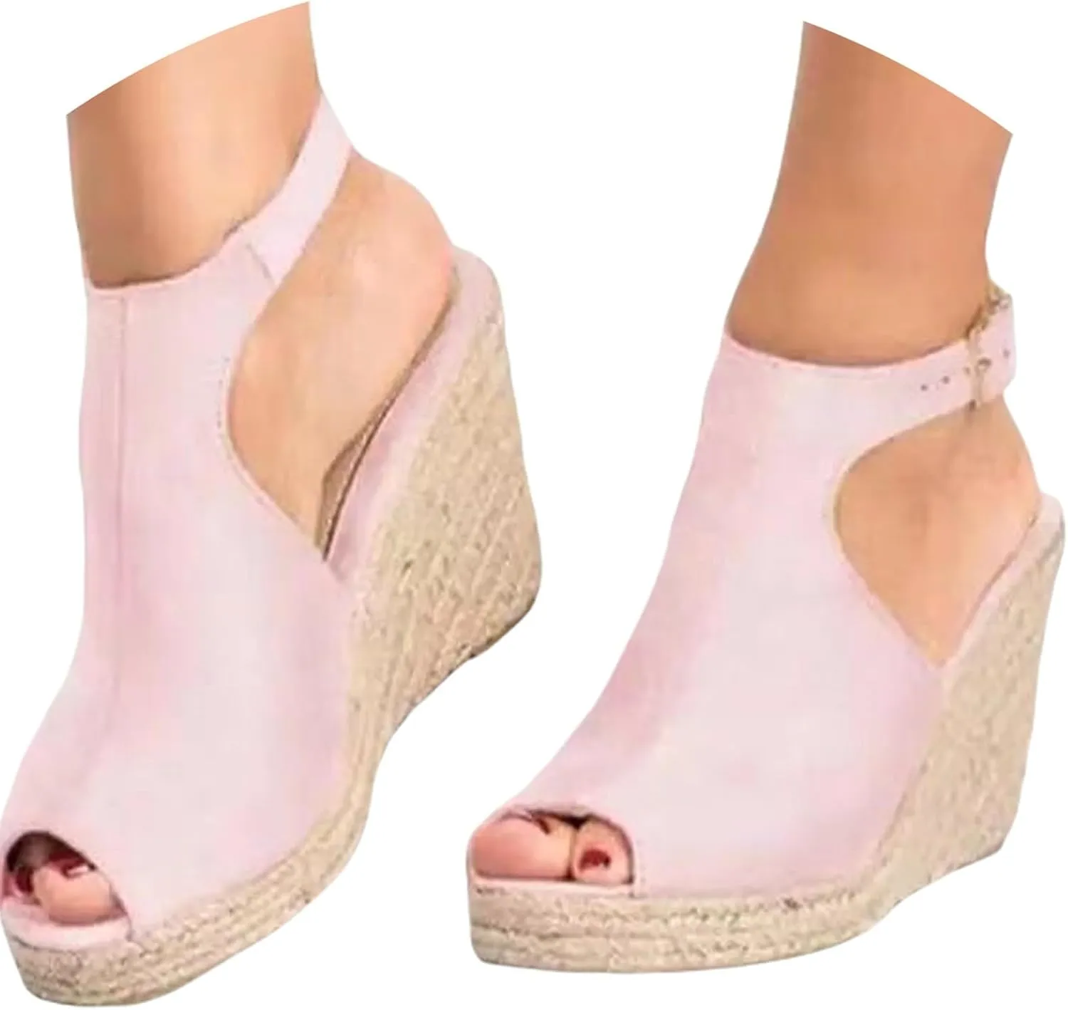 Espadrilles Wedges for Women Open Toe Ankle Strap Platform Casual Sandals Comfortable Slip On Slingback High Heel Sandals With Adjustable Buckle
