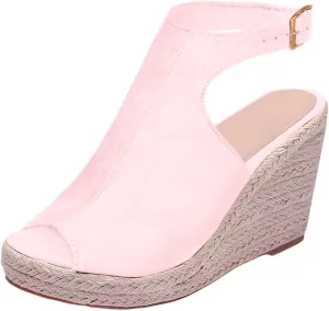 Espadrilles Wedges for Women Open Toe Ankle Strap Platform Casual Sandals Comfortable Slip On Slingback High Heel Sandals With Adjustable Buckle