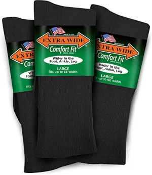 Extra Wide Lightweight Cotton Crew Comfort Fit Dress Socks (Pack of 3) Made in the USA