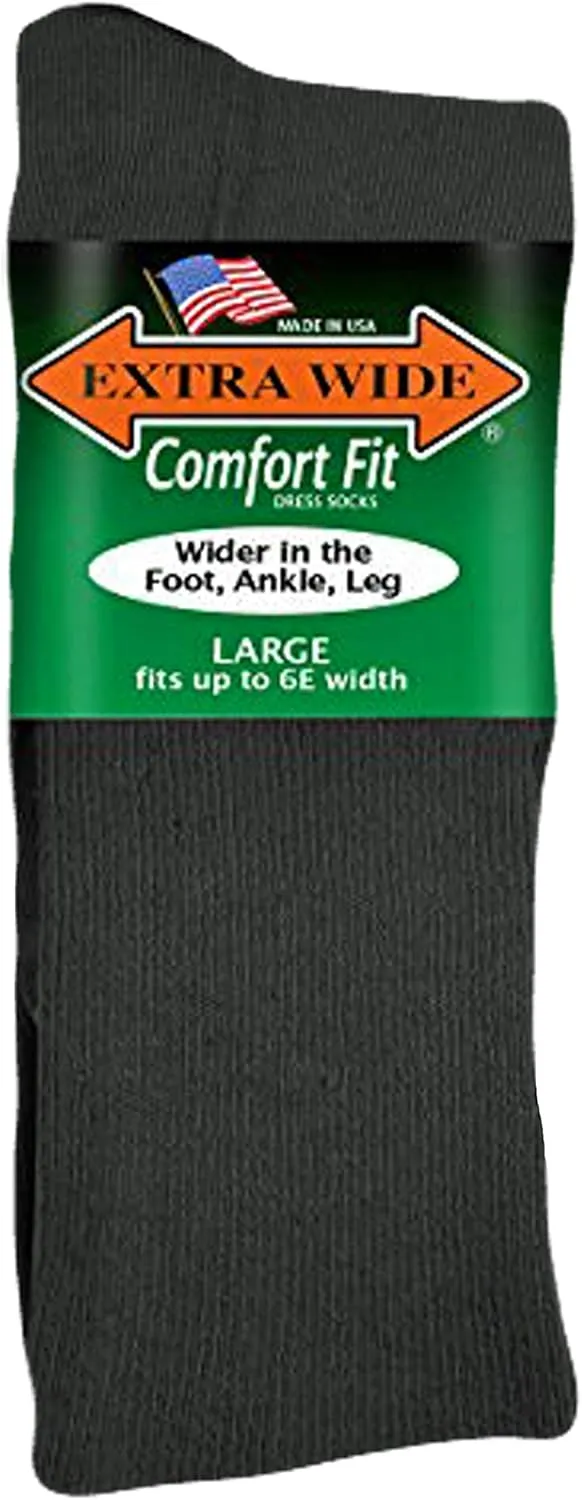 Extra Wide Lightweight Cotton Crew Comfort Fit Dress Socks (Pack of 3) Made in the USA