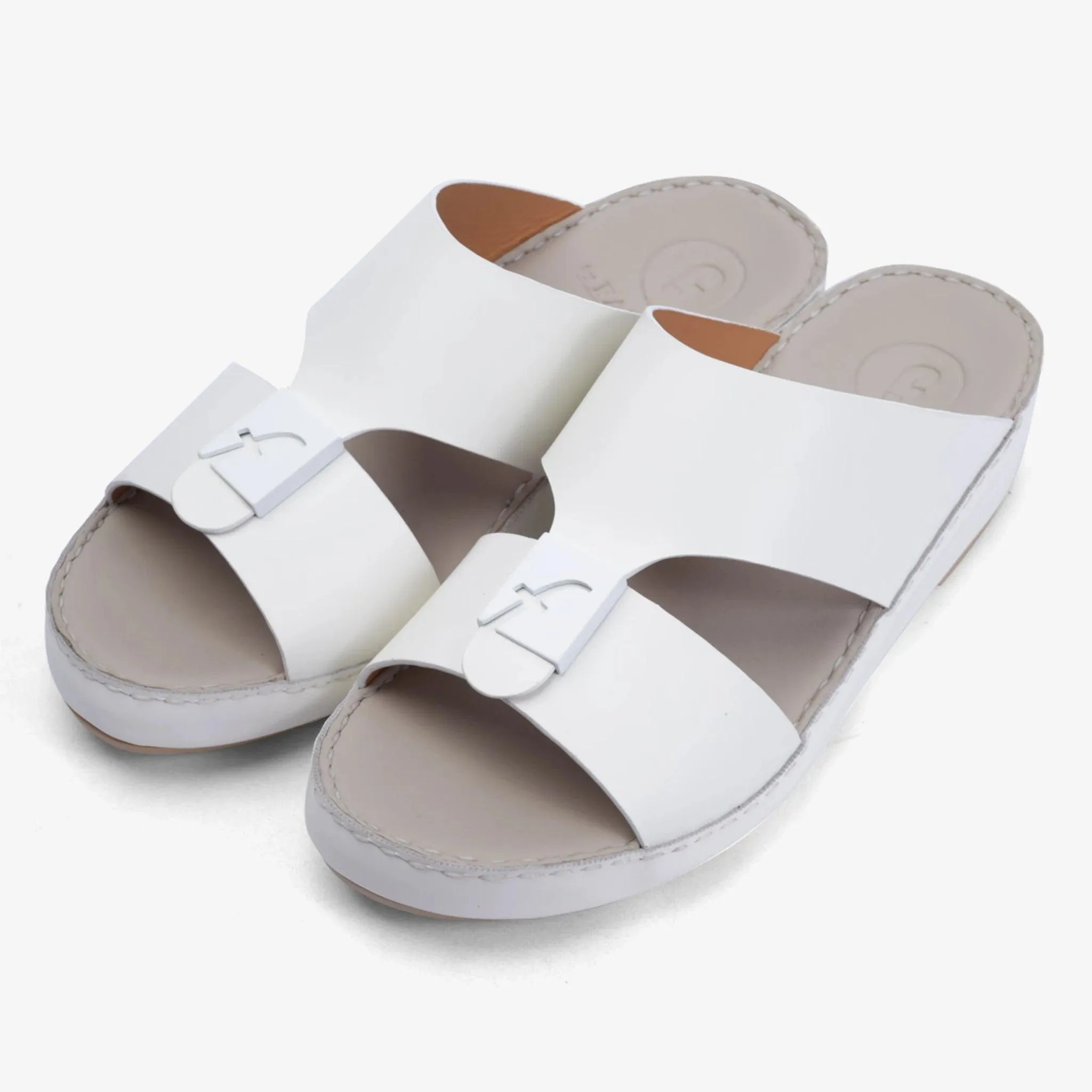 FARADA MATTE LEATHER SANDALS WITH FANCY TRIM WHITE