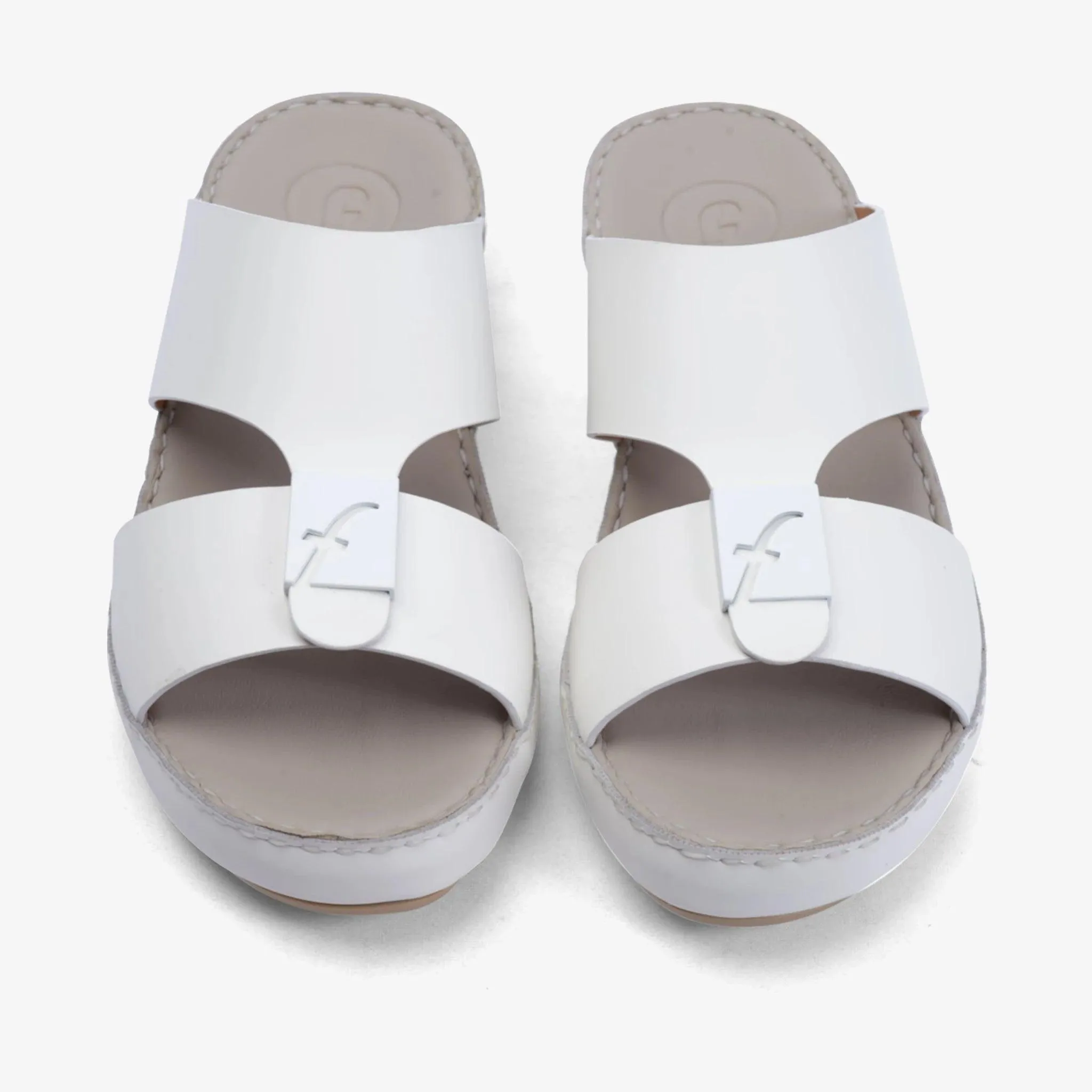 FARADA MATTE LEATHER SANDALS WITH FANCY TRIM WHITE