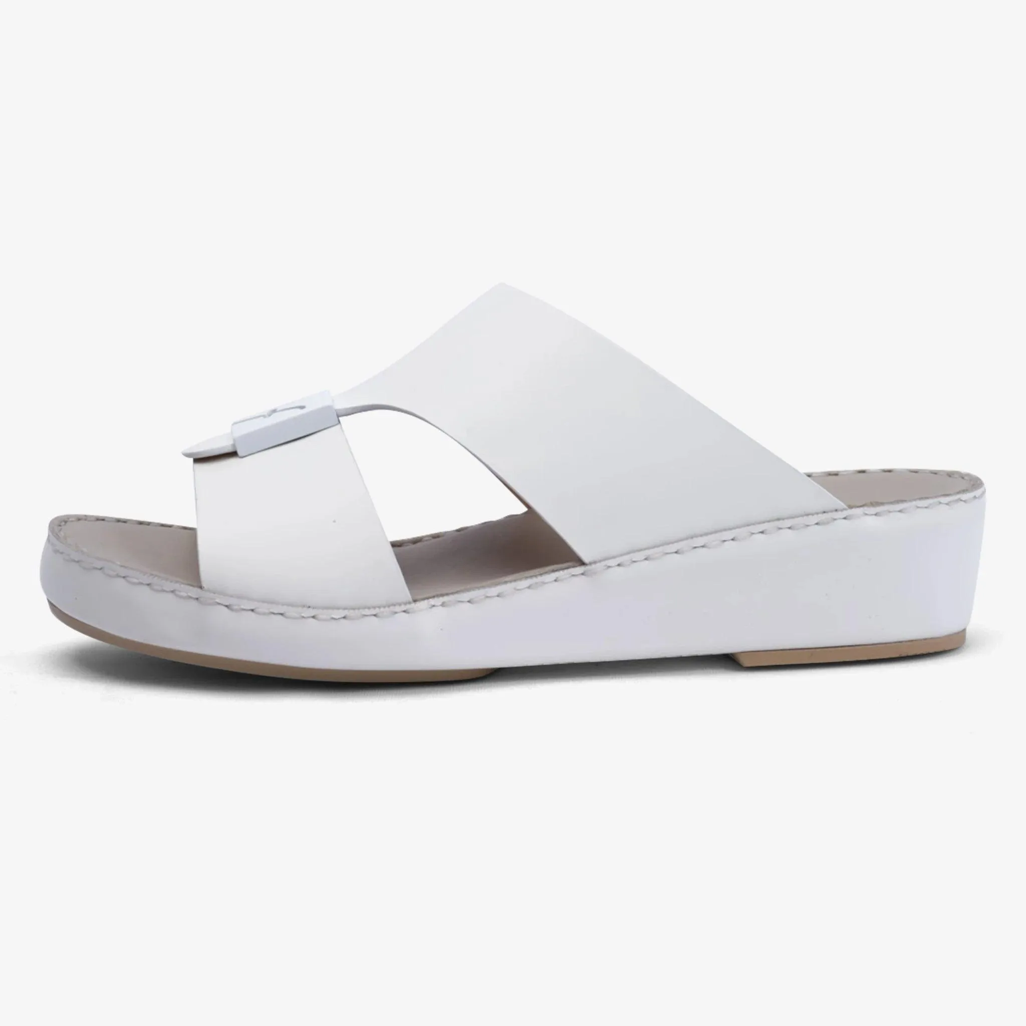 FARADA MATTE LEATHER SANDALS WITH FANCY TRIM WHITE