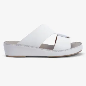 FARADA MATTE LEATHER SANDALS WITH FANCY TRIM WHITE