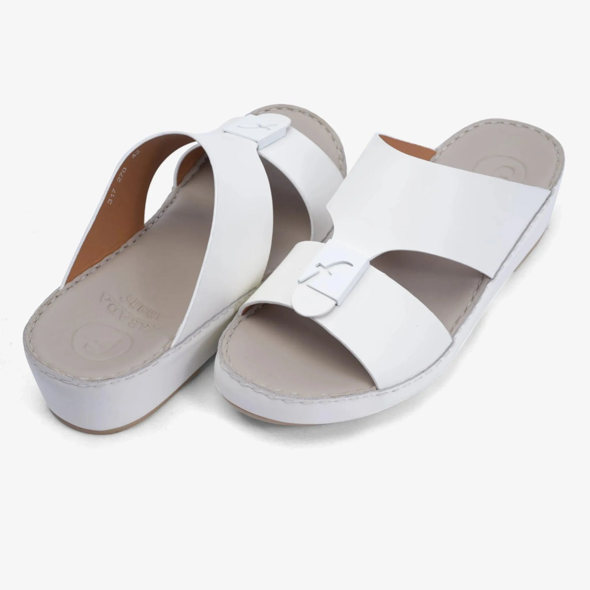 FARADA MATTE LEATHER SANDALS WITH FANCY TRIM WHITE