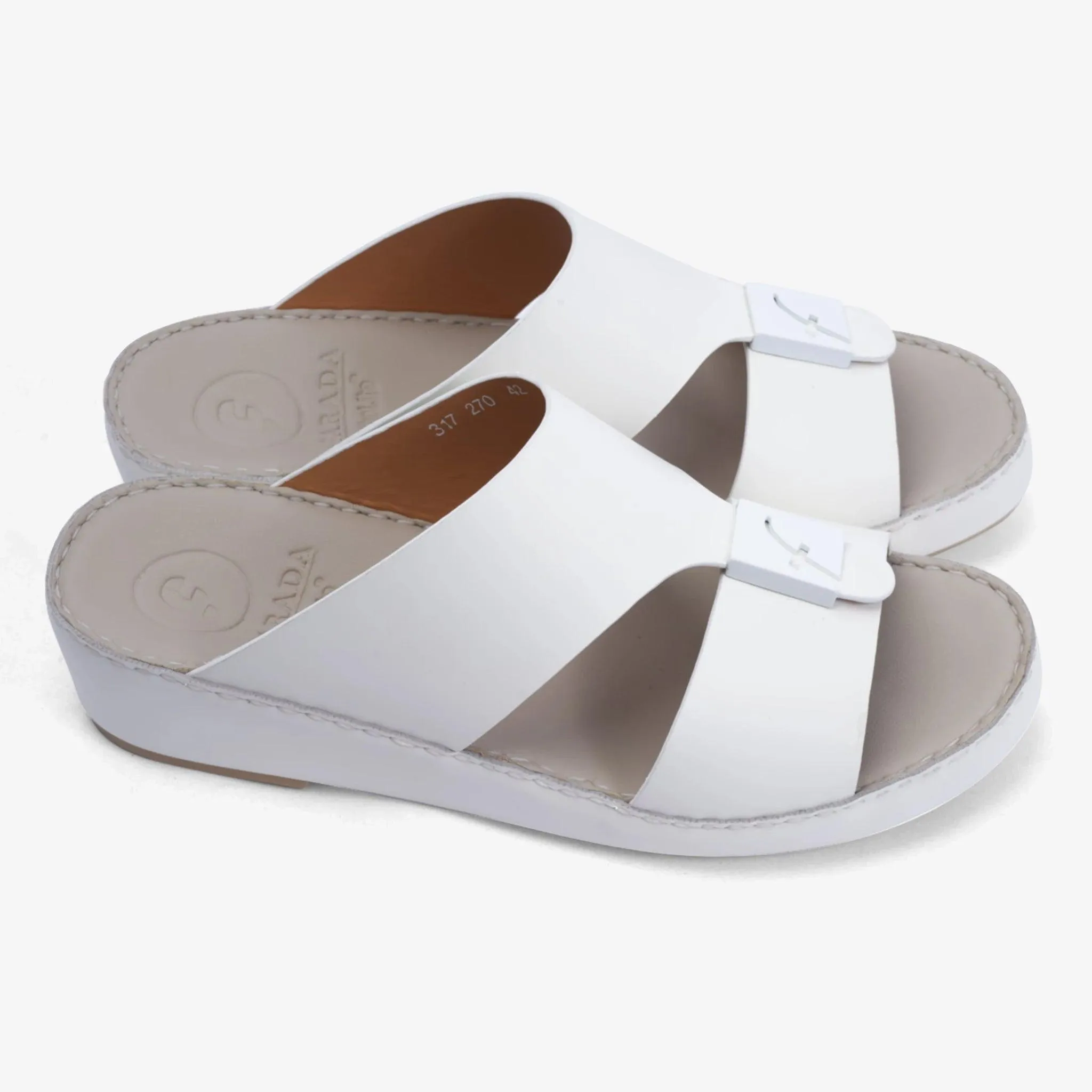 FARADA MATTE LEATHER SANDALS WITH FANCY TRIM WHITE