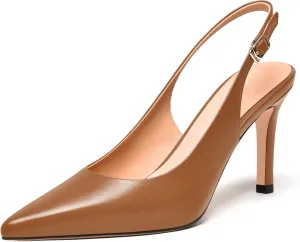 FEMSTEP Womens Sexy Slingback Buckle Dating Matte Leather Pointed Toe Stiletto High Heel Pumps Shoes 3.3 Inch