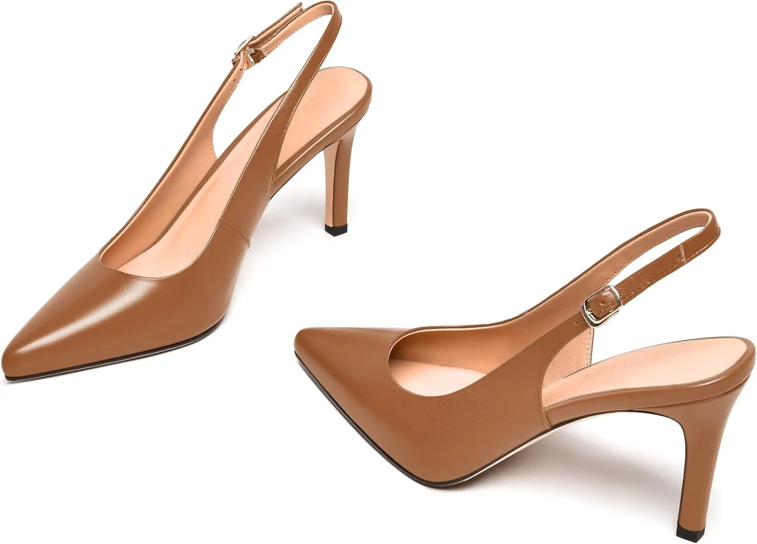 FEMSTEP Womens Sexy Slingback Buckle Dating Matte Leather Pointed Toe Stiletto High Heel Pumps Shoes 3.3 Inch
