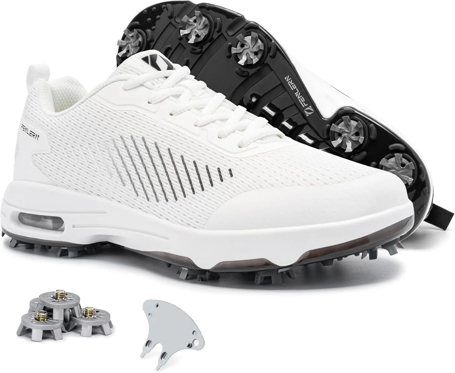 FENLERN Golf Shoes Men, Spiked, Breathable Mesh Upper, Cushioning