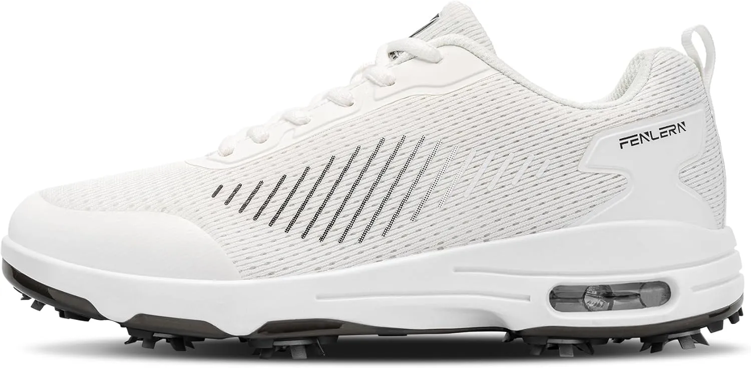 FENLERN Golf Shoes Men, Spiked, Breathable Mesh Upper, Cushioning