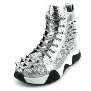 FI-2405 Silver Spikes High Top Sneakers by Fiesso