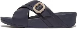 FitFlop Women's Lulu Crystal-Buckle Leather Cross Slides Wedge Sandal