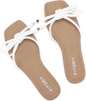 FITORY Women's Flat Sandals Square Open Toe Thong with Cute Knot for Summer Size 6-11