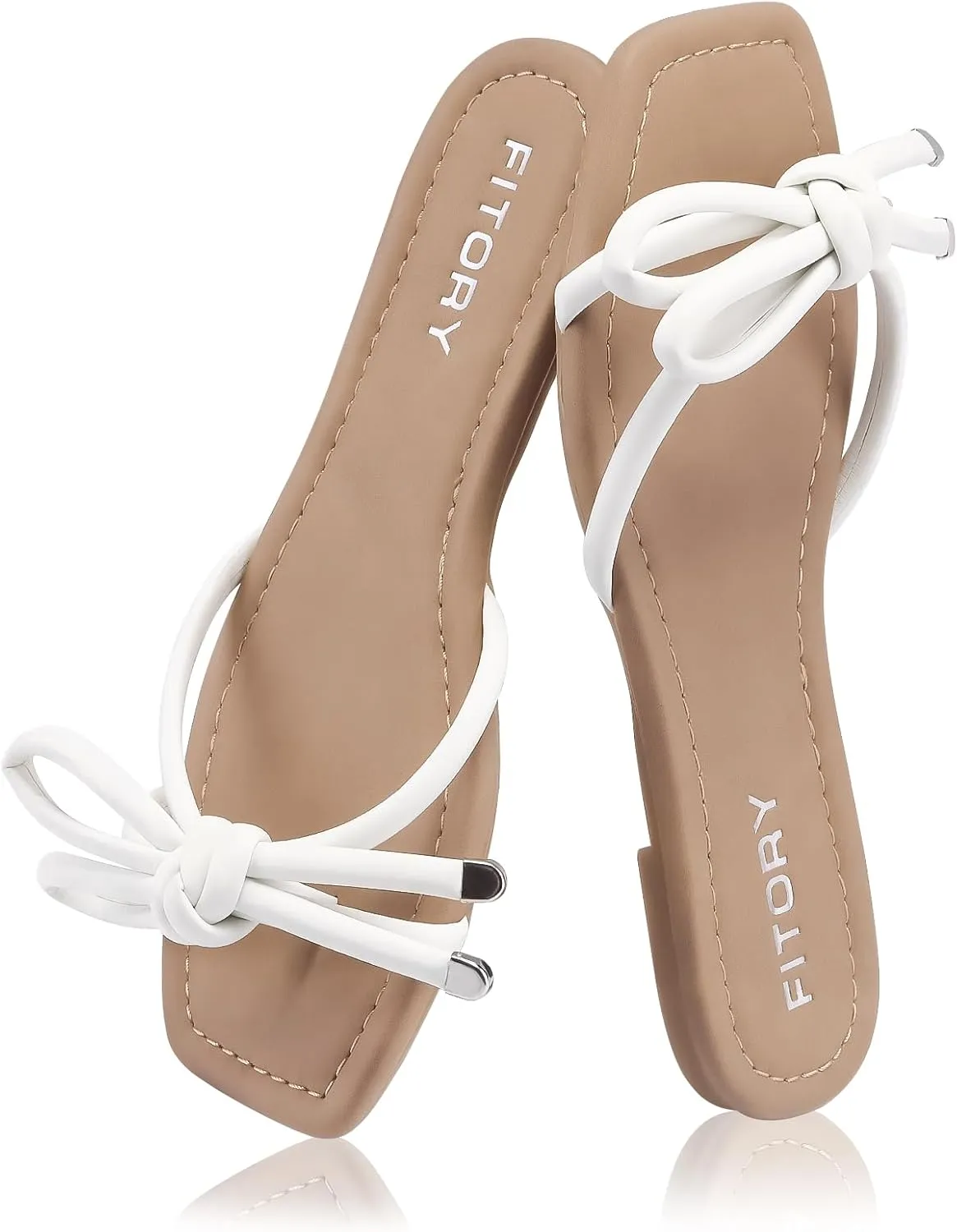 FITORY Women's Flat Sandals Square Open Toe Thong with Cute Knot for Summer Size 6-11