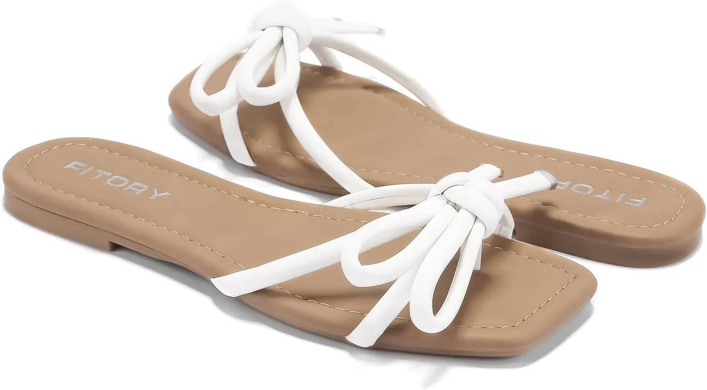 FITORY Women's Flat Sandals Square Open Toe Thong with Cute Knot for Summer Size 6-11
