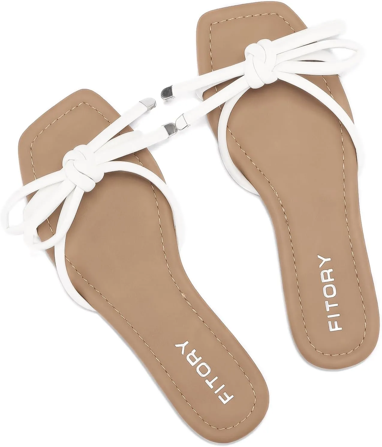 FITORY Women's Flat Sandals Square Open Toe Thong with Cute Knot for Summer Size 6-11