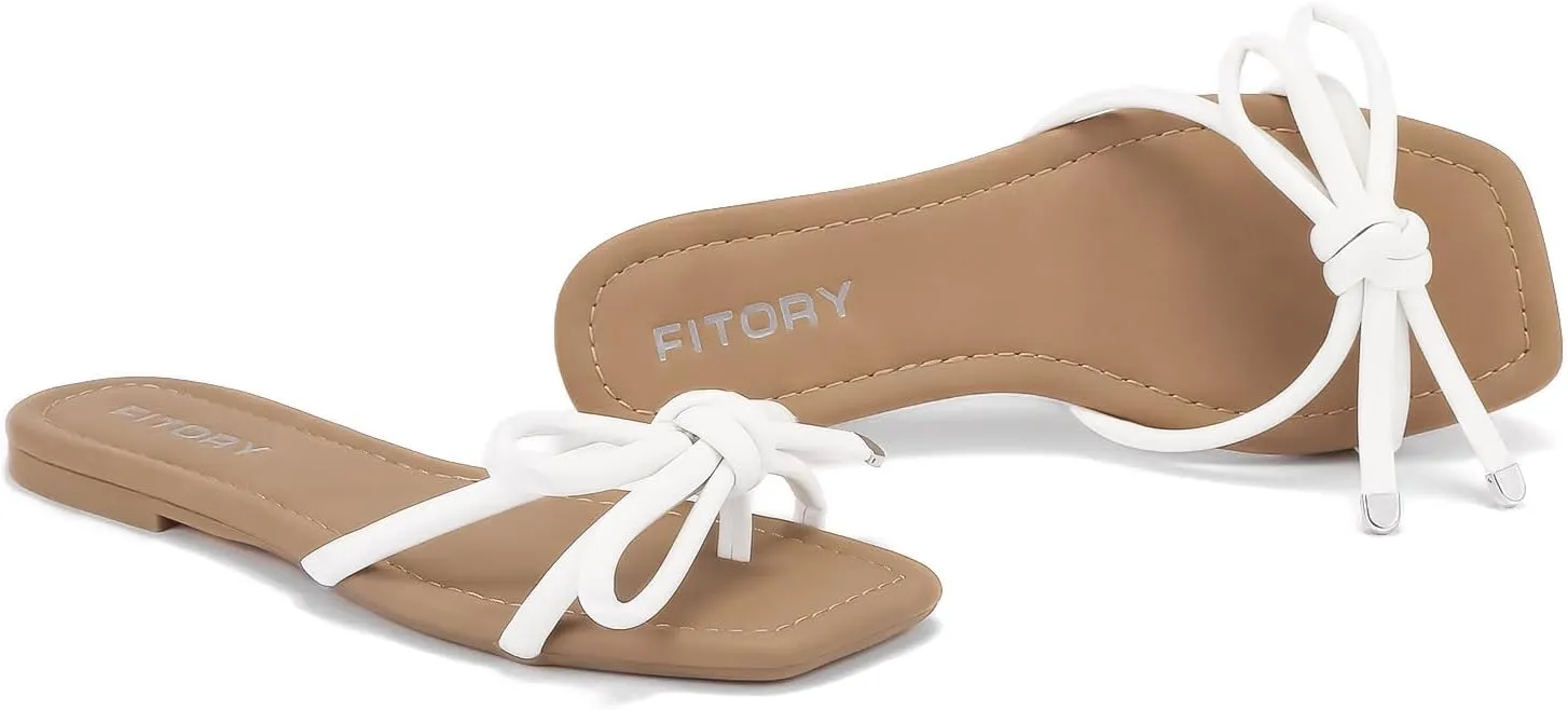 FITORY Women's Flat Sandals Square Open Toe Thong with Cute Knot for Summer Size 6-11