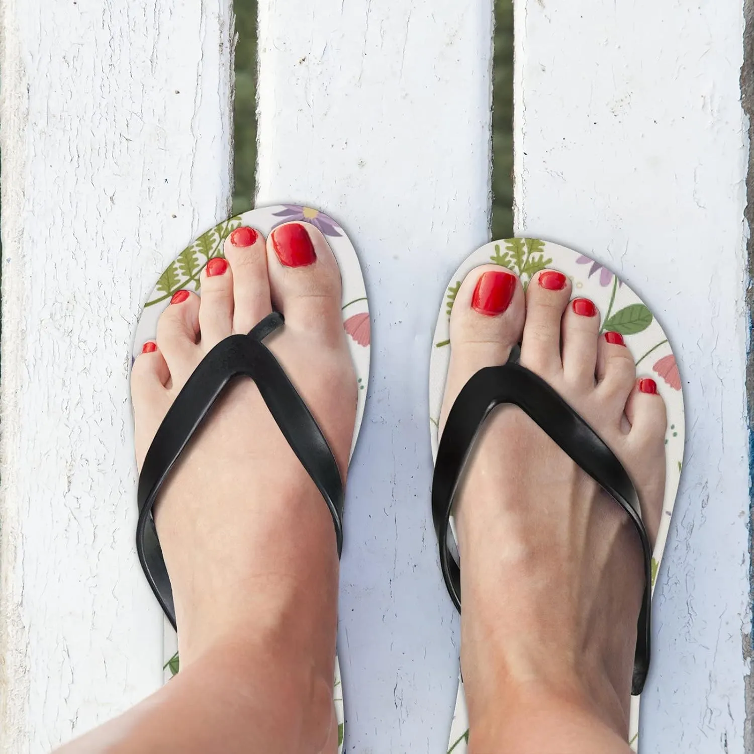 Flip Flops Floral Flowers Leaves Green Slide Sandals Summer Beach Slippers Thong Sandal Casual Yoga Mat Flat Slides for Women Men