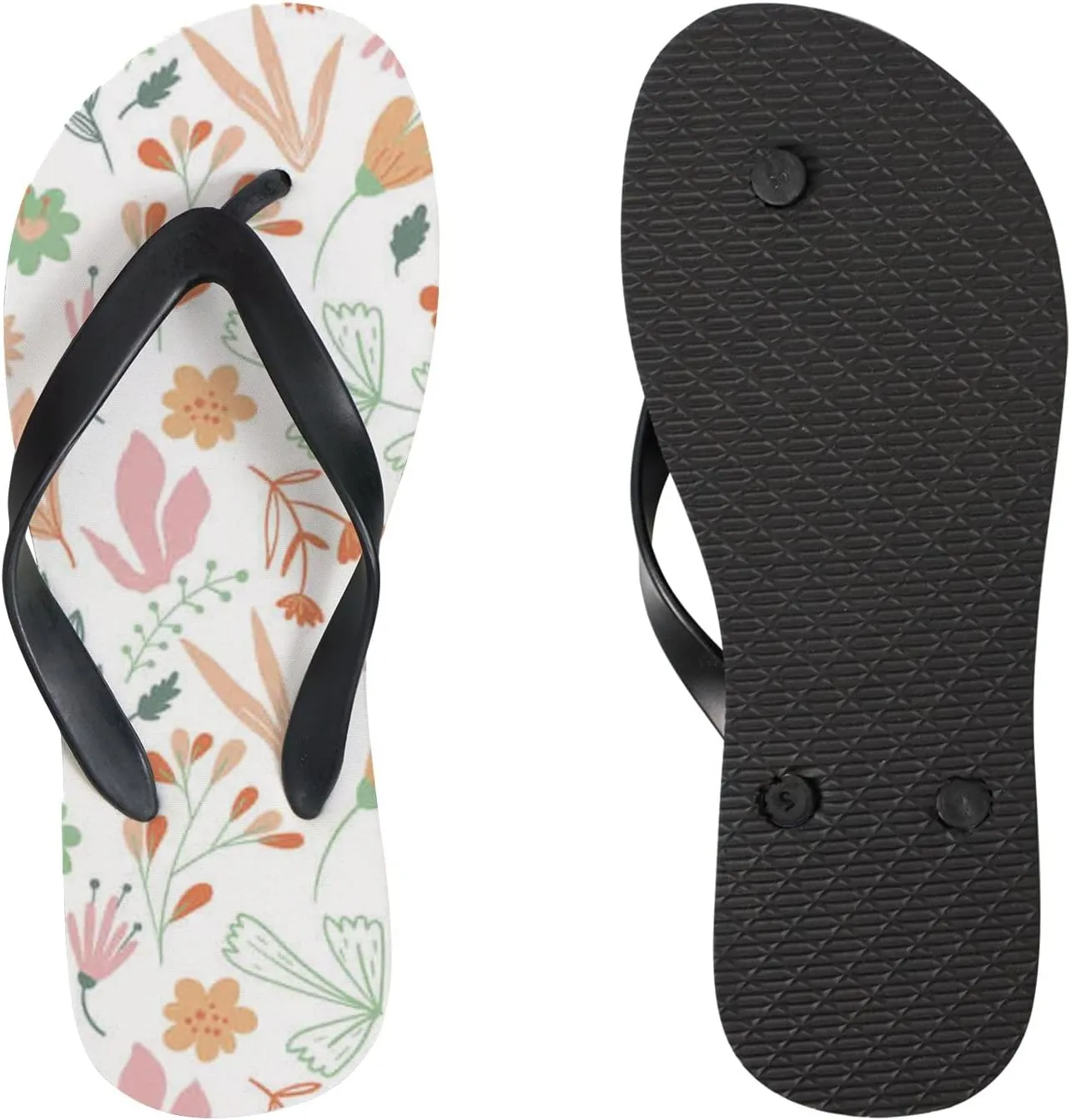 Flip Flops Floral Flowers Leaves Orange White Slide Sandals Summer Beach Slippers Thong Sandal Casual Yoga Mat Flat Slides for Women Men